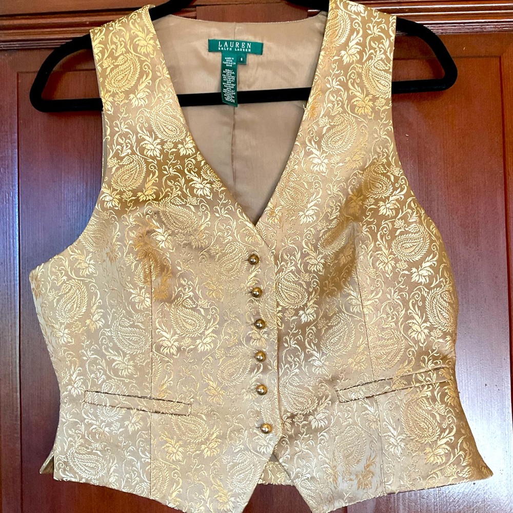Lauren Ralph Lauren Metallic Gold Floral Vest
